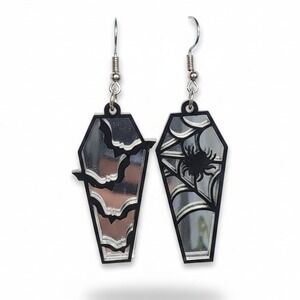 Gothic Coffin Spider Bat Earrings Halloween Dangle Jewelry Gift